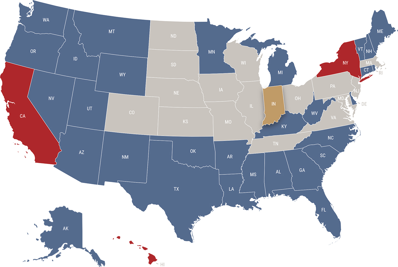 Indiana reciprocity map